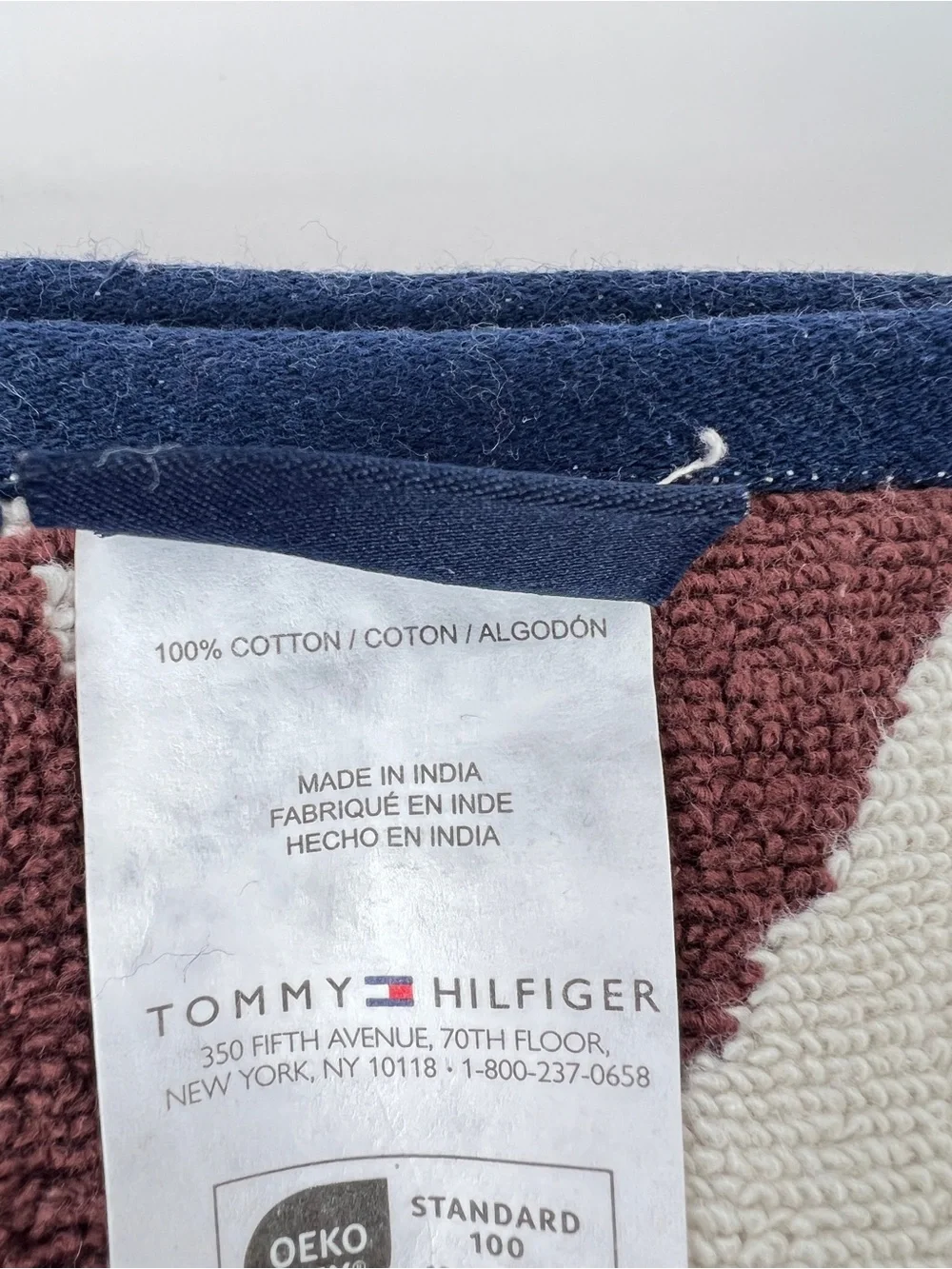 Tommy Hilfiger 8 Pc Bath Towel Set Cream Navy Brown Argyle 100% Cotton NEW
